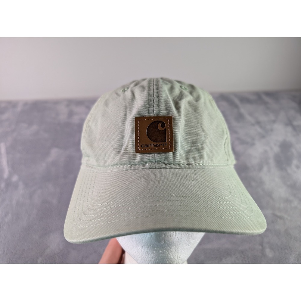 Carhartt Canvas Baseball Cap Light Sage Green Leather Logo Patch Adjustable Hat